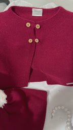 Conjunto de tres piezas de punto para recién nacido - azul claro y blanco