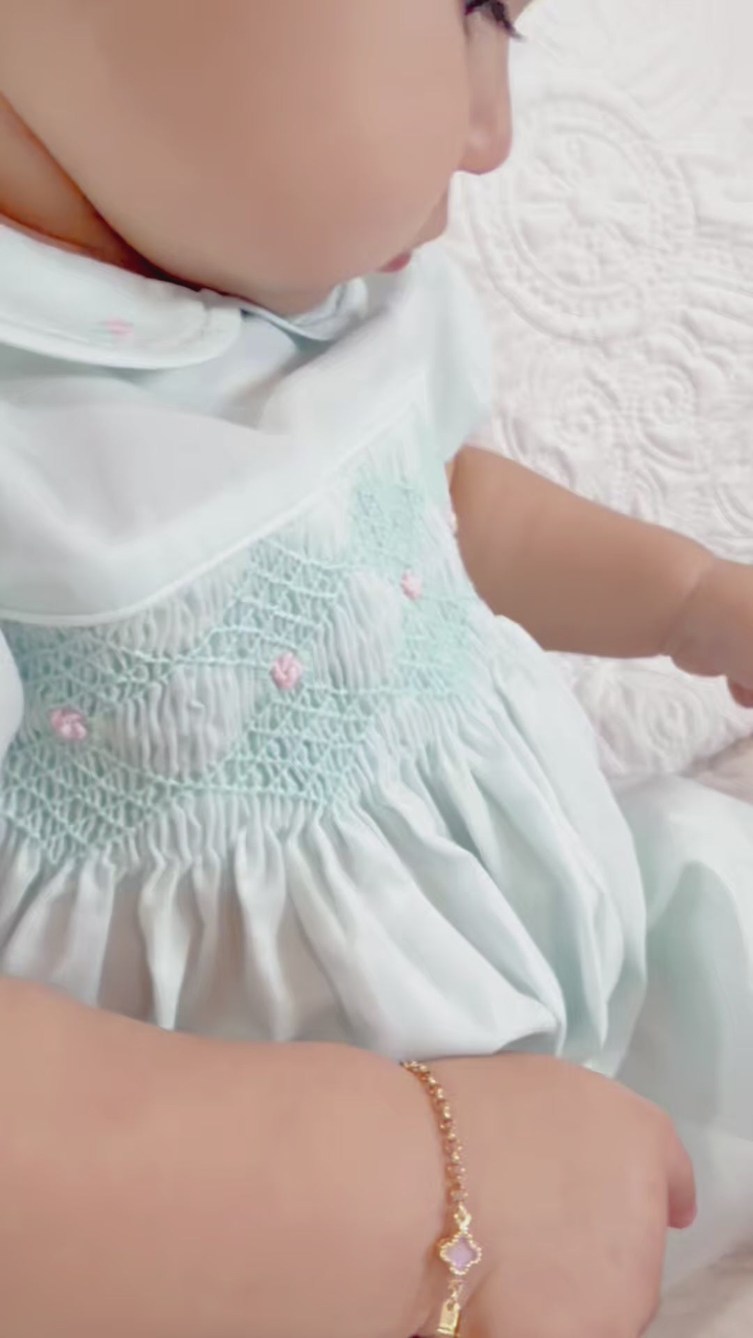 French Bubble Mint Smocked Romper
